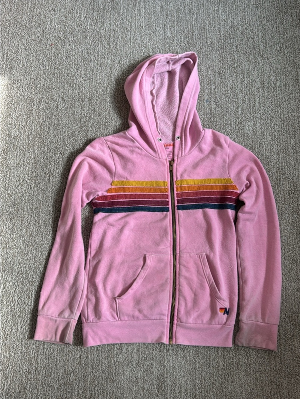 Aviator Nation Pink Hooded Zip Jacket with Stripes